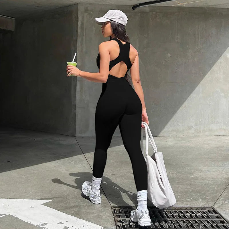 Combinaison Femme Slim Zippée Sans Manches - Jumpsuit Sport Yoga Casual Été
