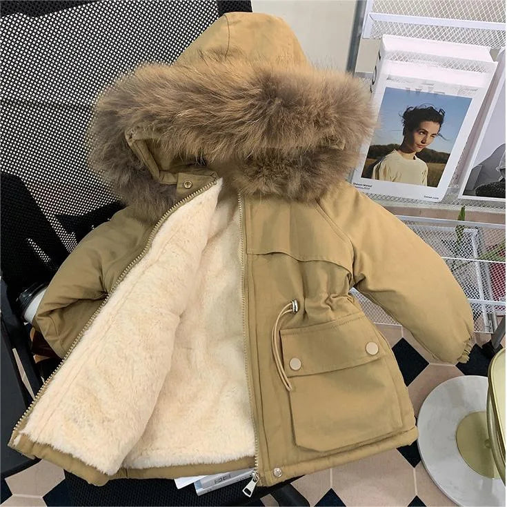 Manteau Enfant Hiver Peluche Épais - Parka Coupe-Vent Garçon Fille Longueur Moyenne - Veste Chaude