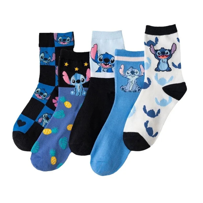 Lot 5 Paires Chaussettes Stitch Disney Ado - Socquettes Coton Mode Tendance