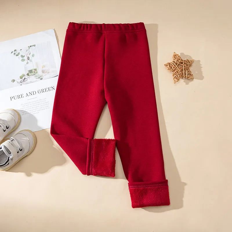 Pantalon Fille Hiver Doublure Polaire - Legging Chaud Élastique Slim - Couleur Bonbon 8-9 Ans