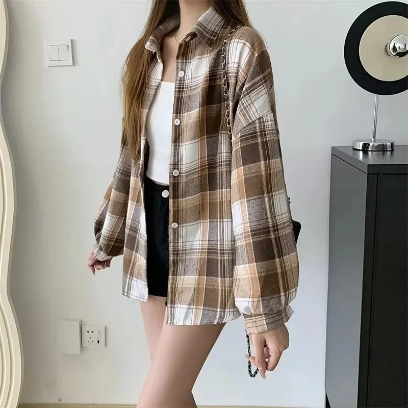 Chemise à Carreaux Femme - Style Preppy Automne