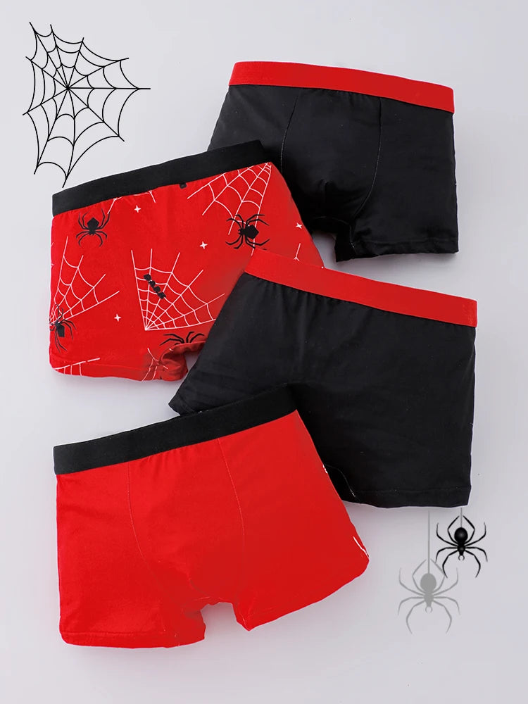 Lot 4 Boxers Garçon Ado Araignée - Sous-Vêtements Tricot Confortables Toutes Saisons