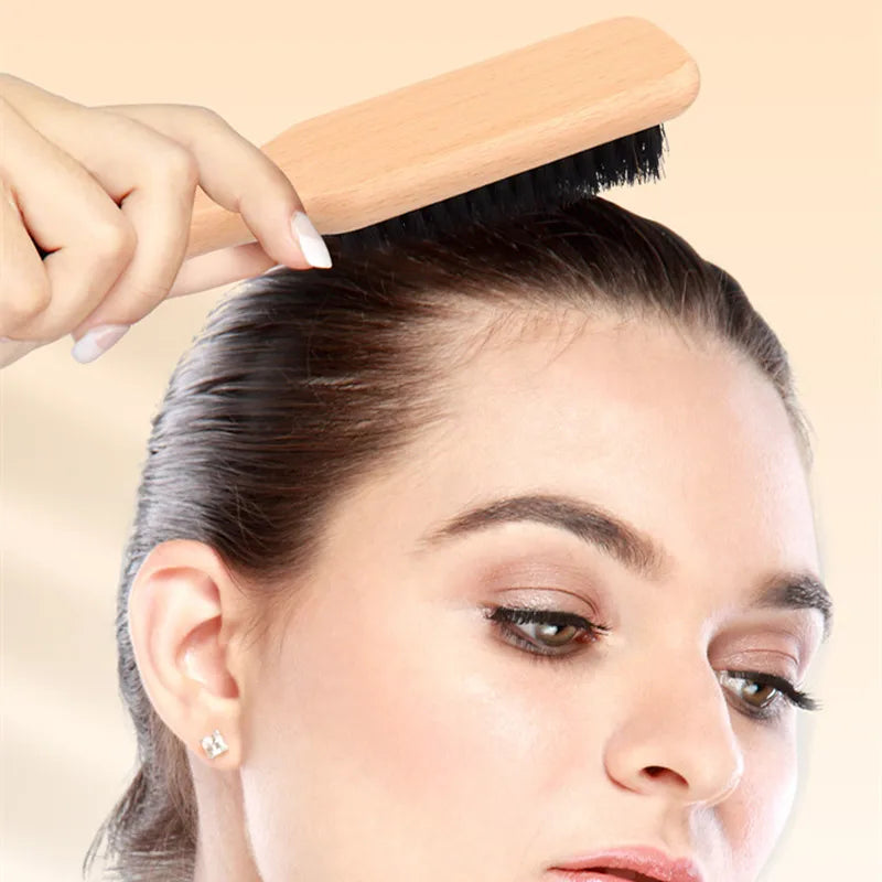 Brosse Cheveux Poils Sanglier Lissage - Queue de Cheval Chignon Sleek Baby Hair Contrôle Bordures Peigne Bois Crêpage