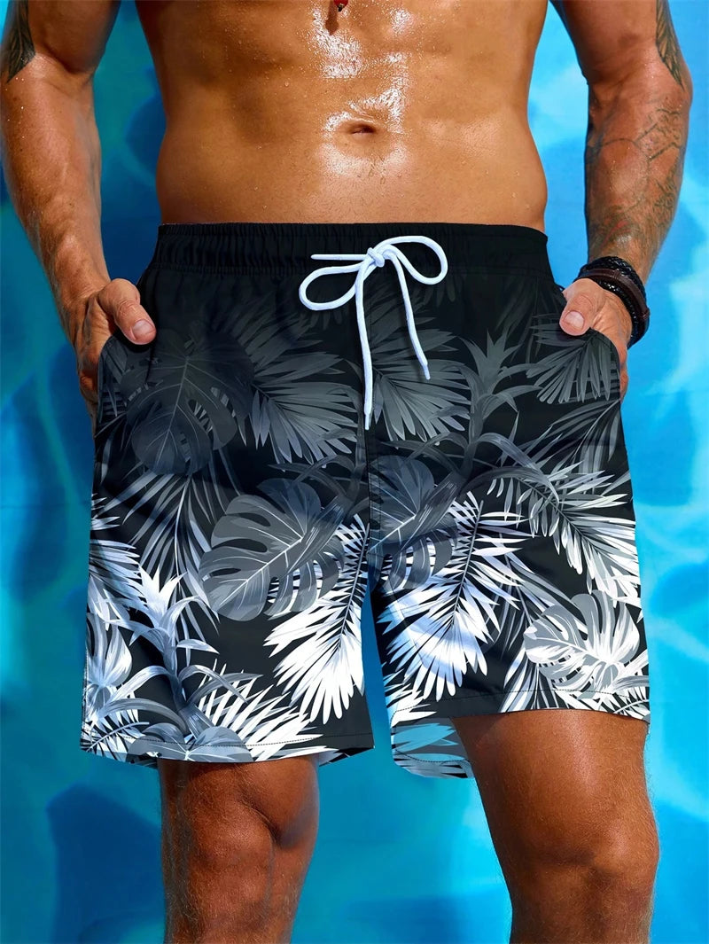Short de Plage Homme Imprimé Palmiers 3D - Maillot de Bain Casual Streetwear Été