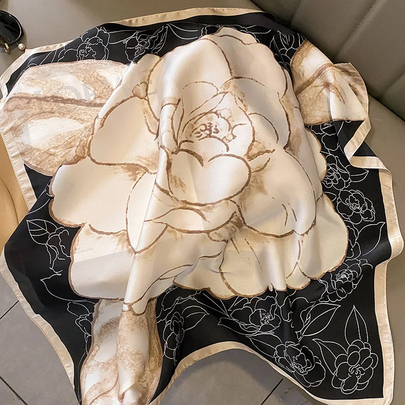 Foulard Carré Soie Imprimé Luxe Femme - Bandeau Cheveux Satin Cheval Bureau Hijab