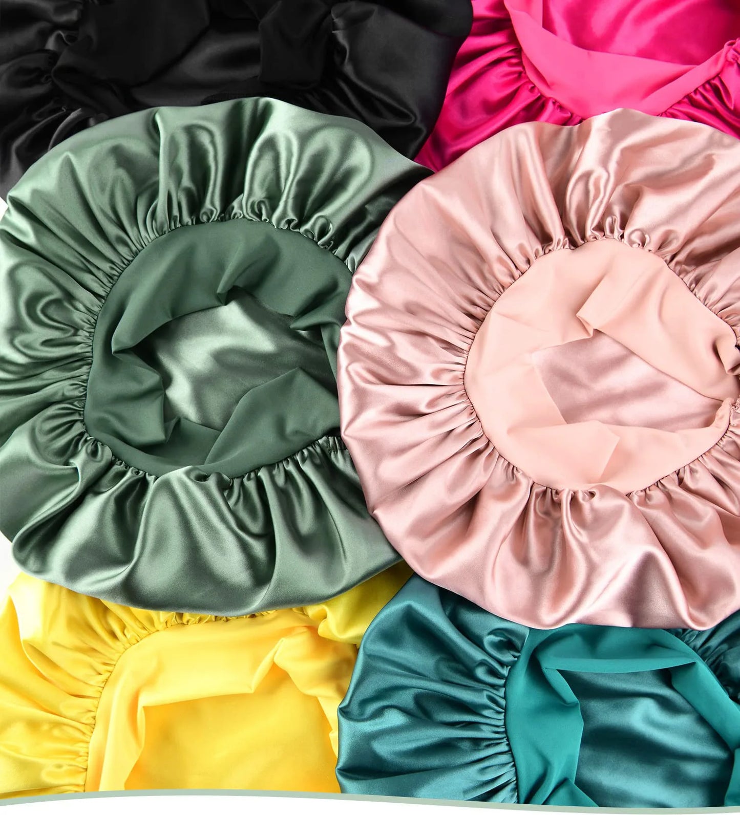 Bonnet Satin Double Couche Femme - Bandeau Large Élastique Soyeux Nuit Protection Cheveux Douche Wrap Bordures