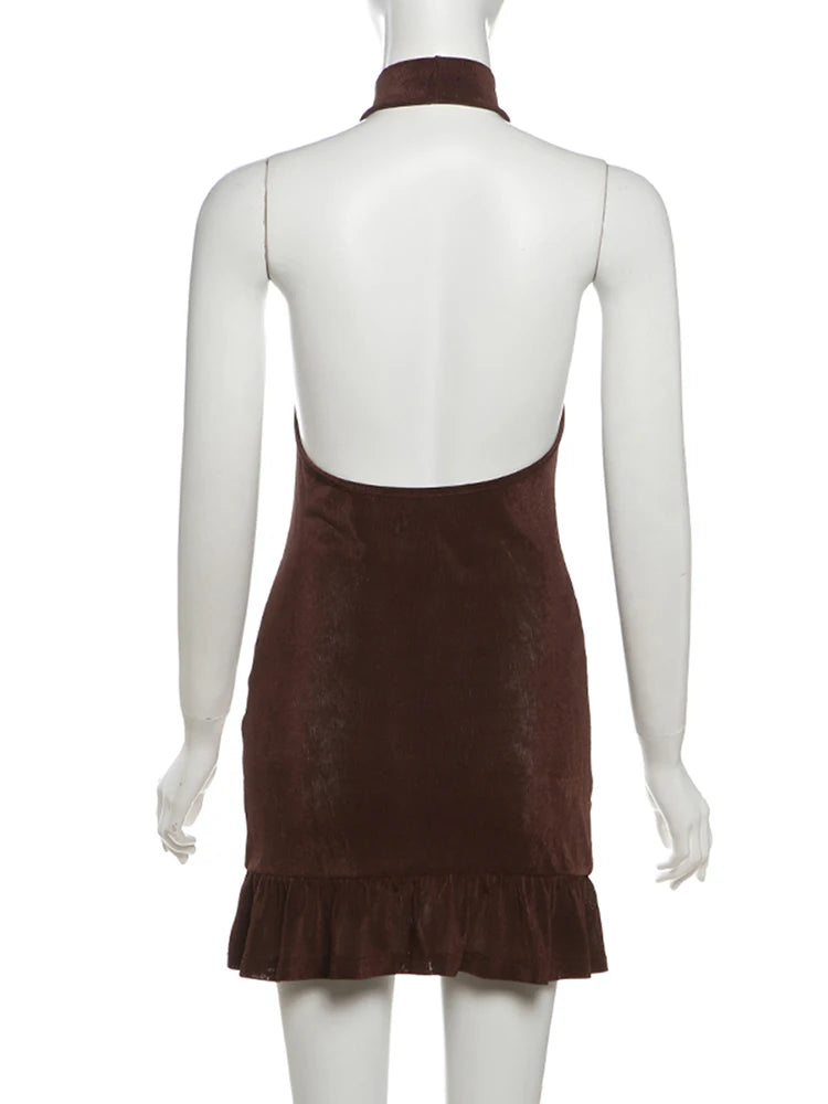 Robe Mini Dos Nu Femme - Robe Moulante Sexy Volants Sans Manches Soirée