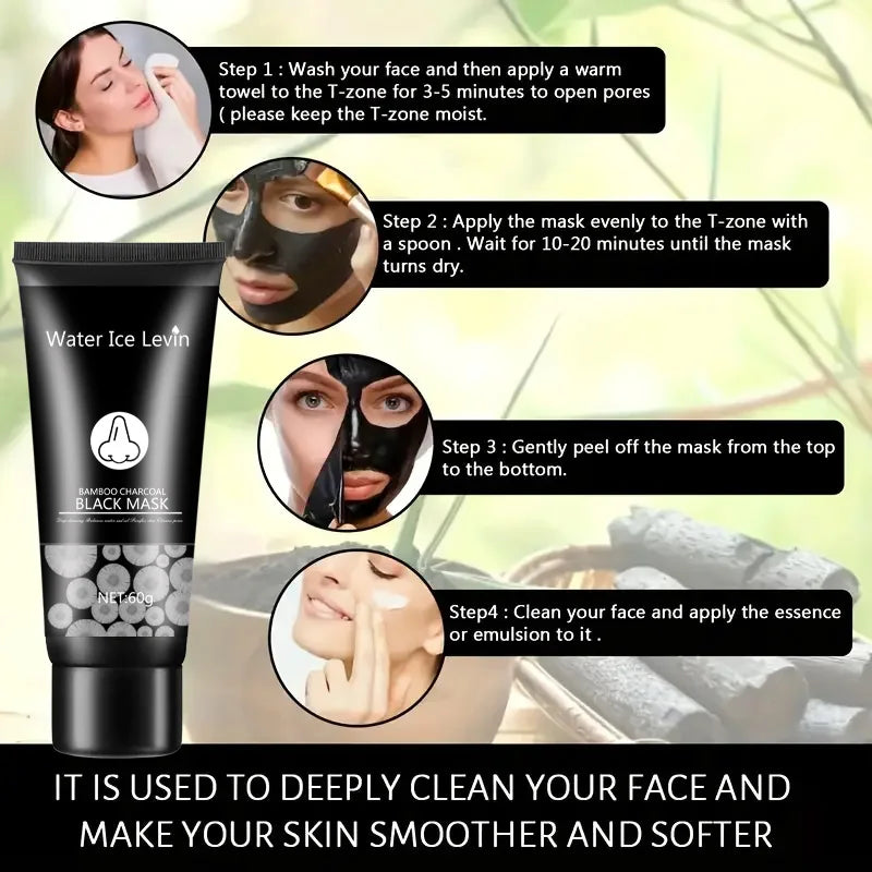 Masque Boue Noire Charbon Bambou Peel-Off - Nettoyant Pores Hydratant Visage Peau Grasse Purifiant