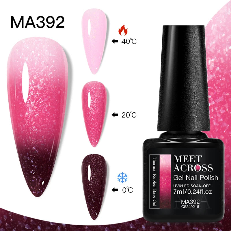 Vernis Gel Base Caoutchouc MEET ACROSS 7ml - Thermochrome Paillettes Gradient UV Manucure Longue Tenue