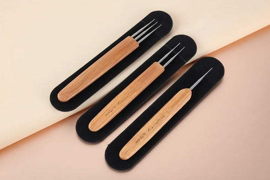 Crochet Dreadlocks Bois 0.5mm 0.75mm - Aiguille Tresses Locks Set 1/2/3pcs Manche Bois Outil Coiffure Professionnel