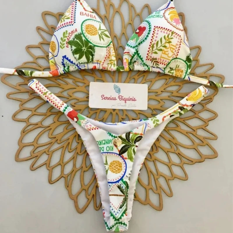 Bikini Sexy Halter Lacets Imprimé - String Plage Y2K Maillot Femme 2025