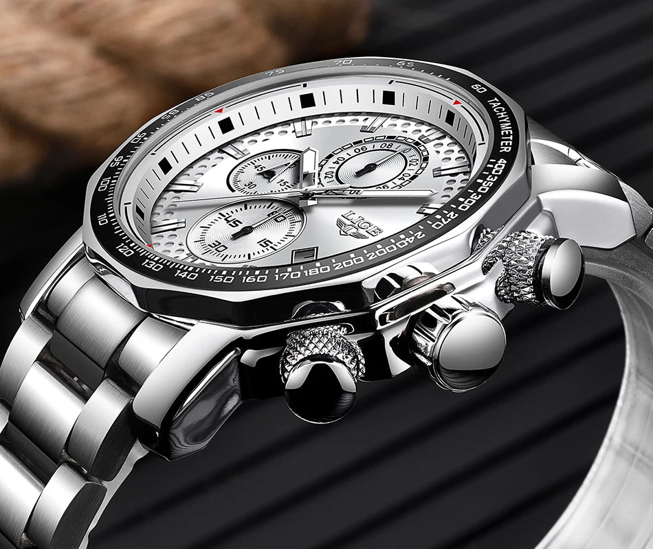 Montre Sport Homme LIGE Chronographe Or Noir - Acier Waterproof Luxury
