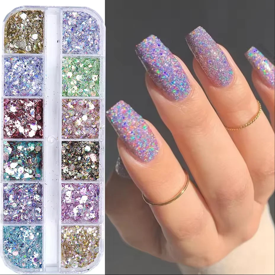 Paillettes Ongles Hexagone Miroir Irisé Mixte Sequins Holographique Flocons Poudre Nail Art Gel Polish Manucure Accessoires