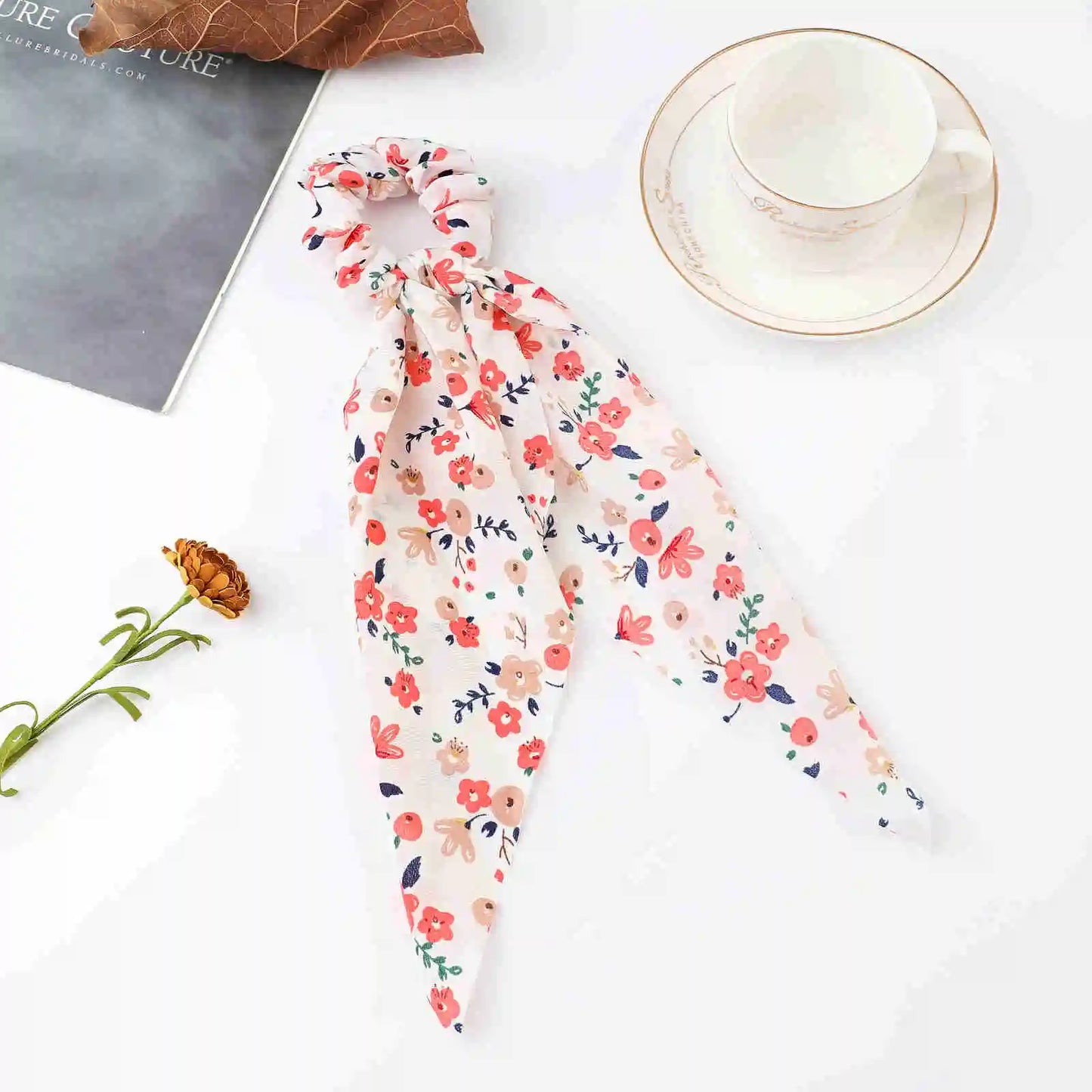 Chouchous Long Ruban Mousseline Imprimé Mode - Foulard Queue Cheval Élastique Cheveux Femme Fille Accessoires