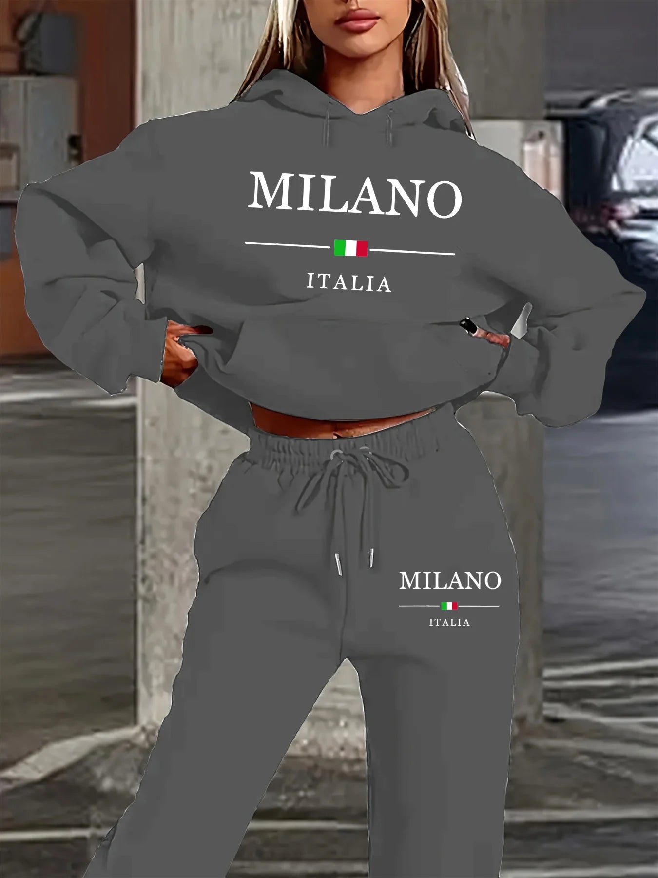 Ensemble Jogging Femme Milano Italia - Sweat à Capuche Peluche + Pantalon Sport, Automne Hiver Chaud Confortable