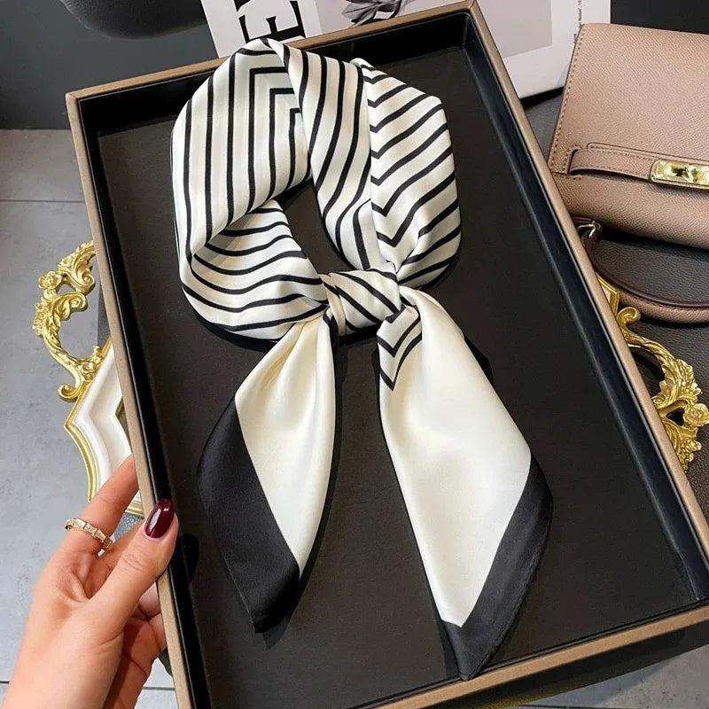 Foulard Carré Soie Imprimé Luxe Femme - Bandeau Cheveux Satin Cheval Bureau Hijab