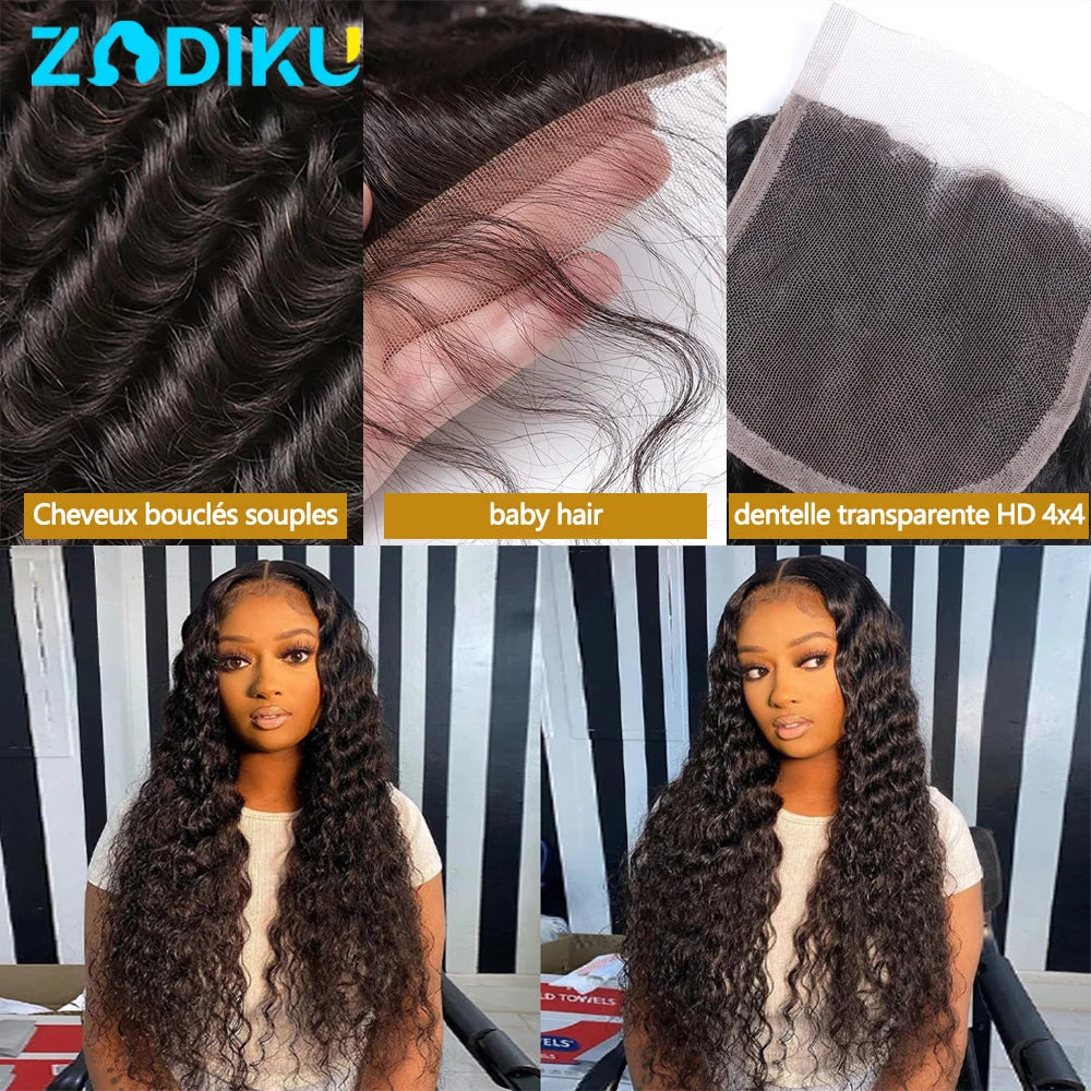 Closure Lace 4x4 Transparent HD Deep Wave - Cheveux Naturels 100% Humains Pré-Plumé