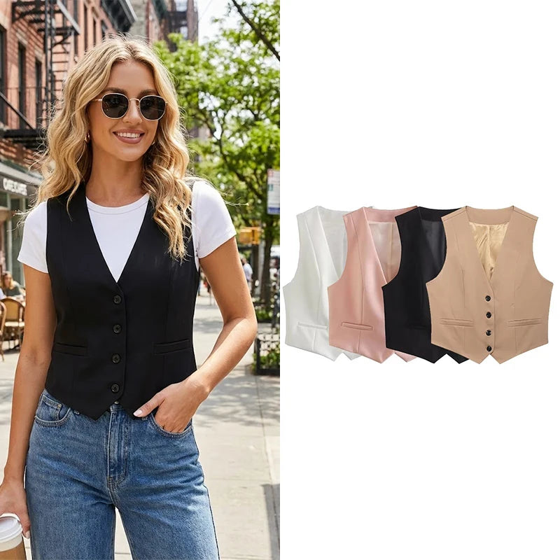 Gilet Femme Sans Manches Boutonné - Débardeur Vintage Chic Fashion