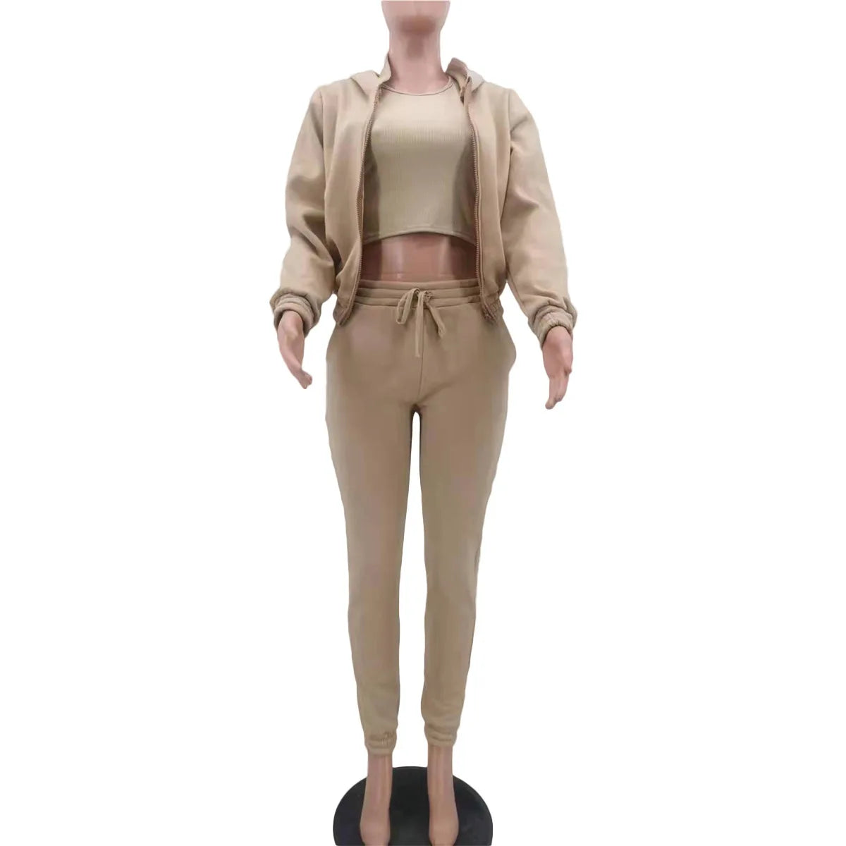 Ensemble 3 Pièces Femme Sport - Sweat Capuche Polaire Débardeur Pantalon Jogging