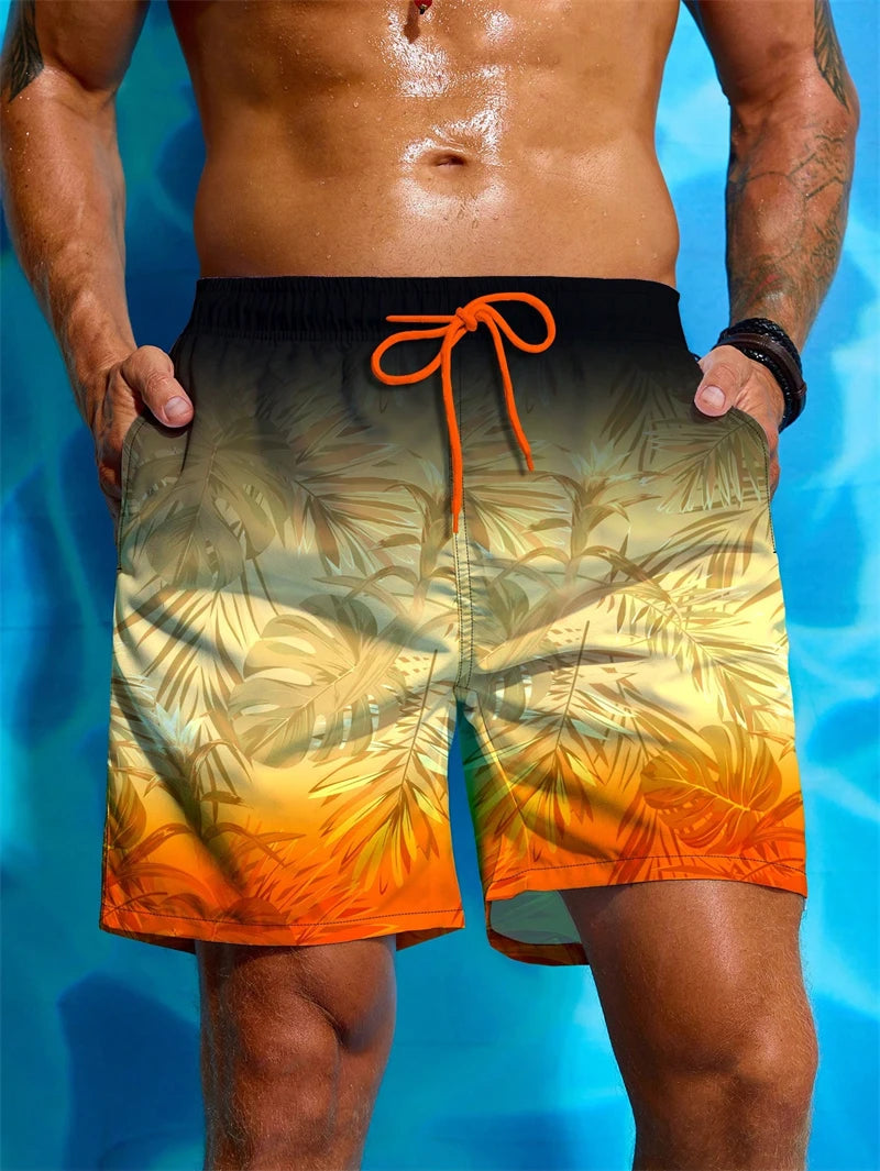 Short de Plage Homme Imprimé Palmiers 3D - Maillot de Bain Casual Streetwear Été