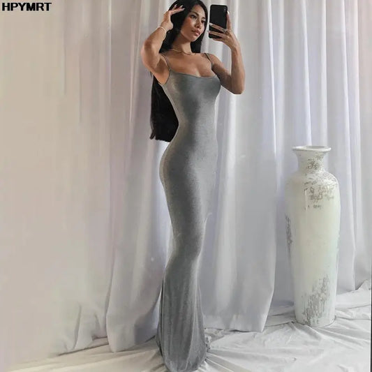 Robe Maxi Satin Slip Dos Nu Sans Manches - Sexy Moulante Élégante Soirée Y2K Printemps