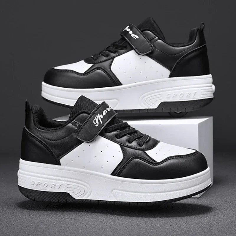 Chaussures Roller Skate Enfants Cuir - Sneakers Roues Amovibles Sport Outdoor Garçons Filles