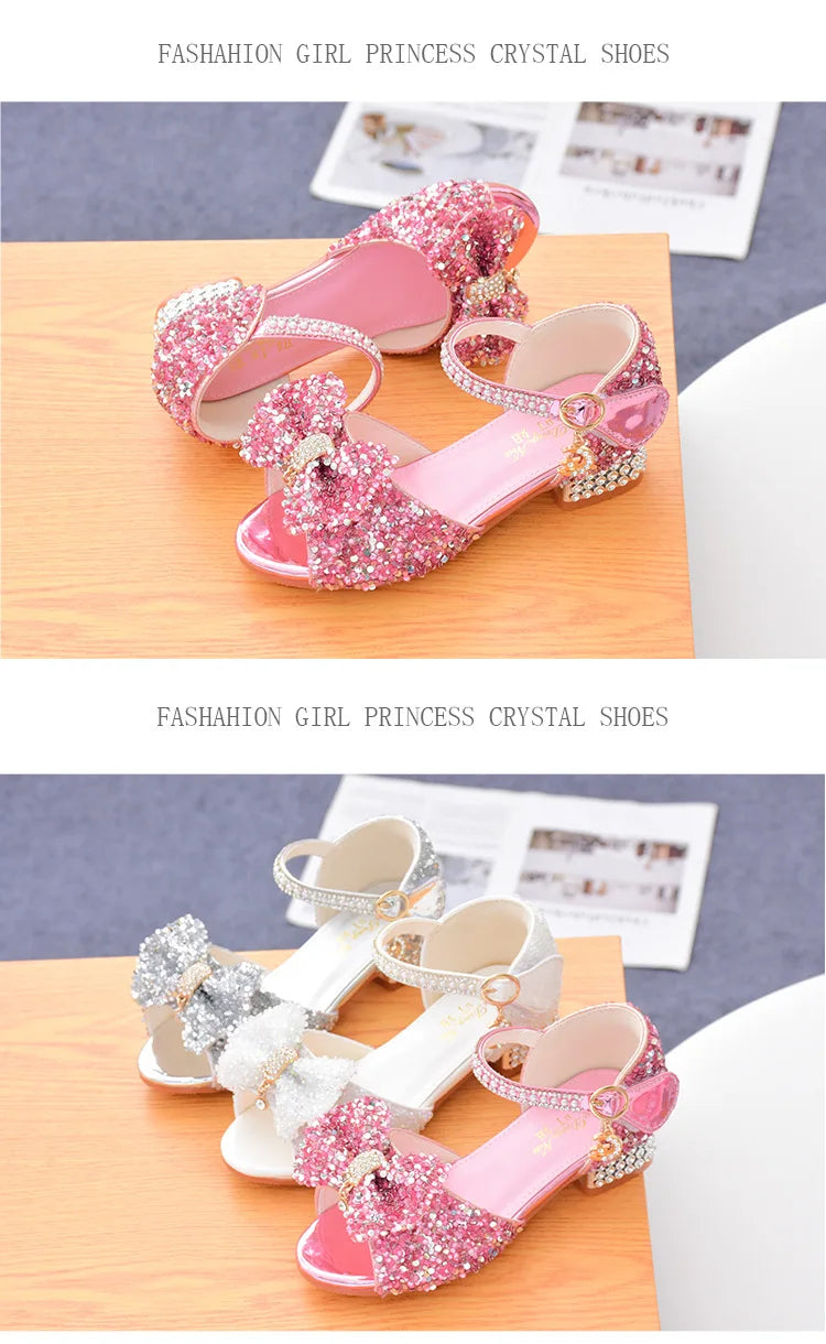 Sandales Fille Été 2025 Nœud Cristal - Chaussures Talons Princesse Blanches Mariage Cérémonie