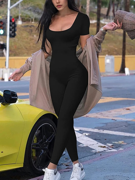 Combinaison Femme Sport Manches Courtes - Body Moulant Fitness Casual Streetwear