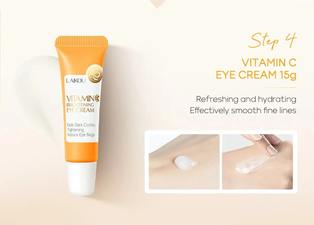 Set Soin Visage Vitamine C 5pcs - Nettoyant Tonique Sérum Yeux Crème Antioxydant Naturel Unifie Teint
