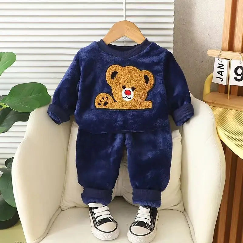 Ensemble Pyjama Enfant Ours Cartoon - Flanelle Polaire Hiver