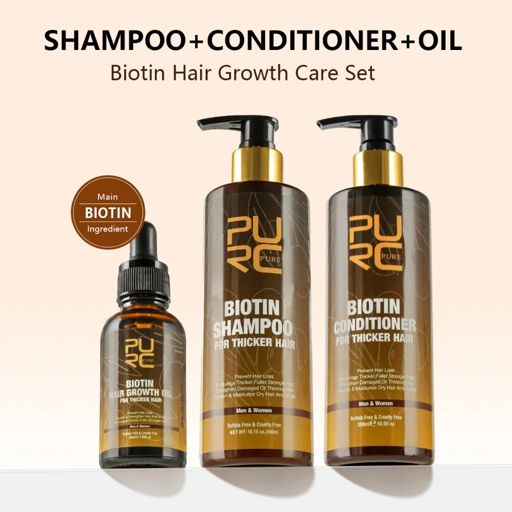 Shampooing et Après-Shampooing Biotine PURC - Soin Capillaire Homme Femme | Huile Croissance Cheveux