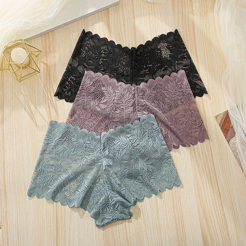 Lot de 3 Culottes Femme Dentelle Sexy Grande Taille - Shorty Taille Basse Seamless Respirant