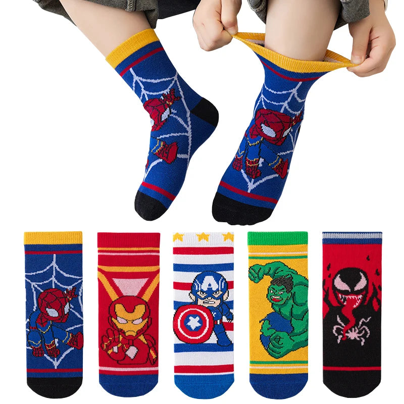 Lot de 5 Paires Chaussettes Spider-Man Garçon - Chaussettes Tube Coton Héros | Automne Hiver Enfant