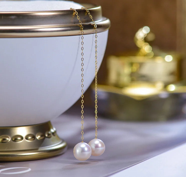 Boucles d'Oreilles Or 18k Perle Femme - Longues Pendantes