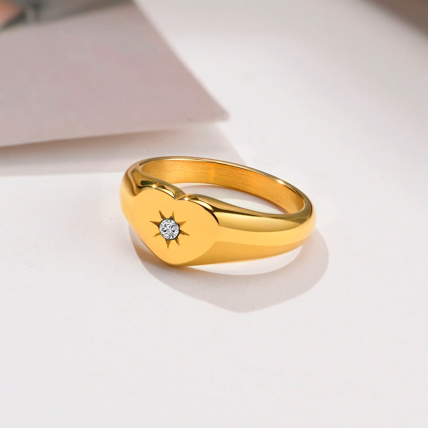 Bague Chevalière Étoile Femme Couleur Or - Zircone AAA