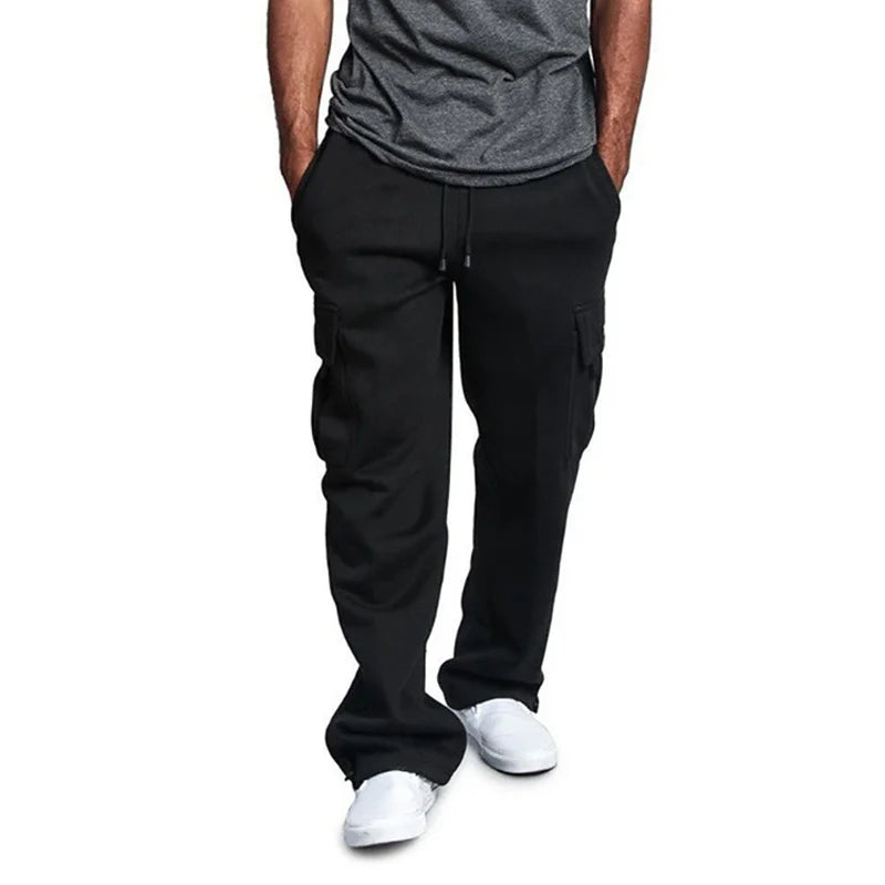 Jogger Homme Streetwear Multi-Poches - Coupe Droite Oversized Noir