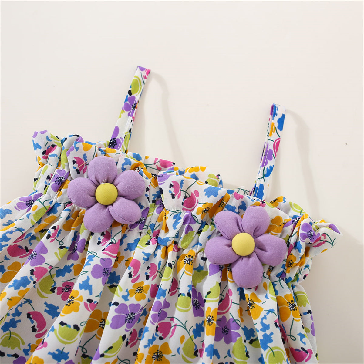 Ensemble 2 pièces bébé fille été - Top bretelles fleurs + Short mousseline