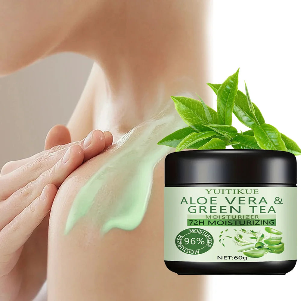 Crème Hydratante Aloe Vera Thé Vert - Nourrit Profondément Peau Sèche Rugueuse Soin Quotidien Mains Pieds
