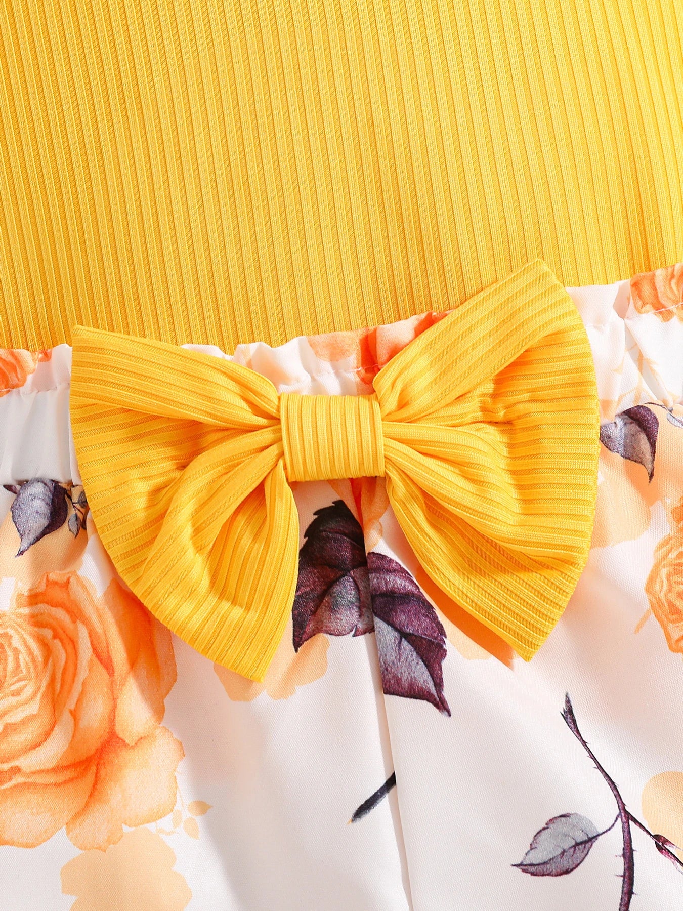 2025 Fashion Girl Summer solid color breathable, wear-resistant and washable knitted top with flower print pattern dress