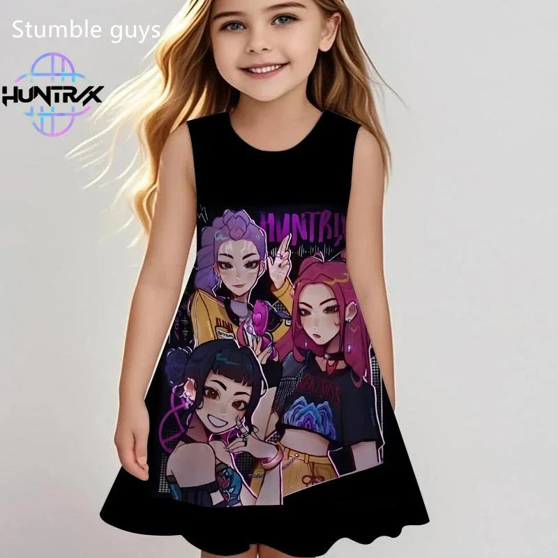 Robe Enfant Demon Slayer - Robe d'Été Fille Anime Kimetsu no Yaiba Casual Plage