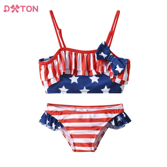 Bikini Fille 2 Pièces Drapeau Américain - Étoiles et Rayures Été