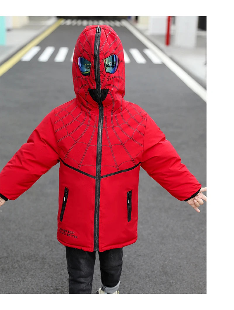 Parka Spiderman Garçon Ado - Manteau Hiver Réversible Chaud Long