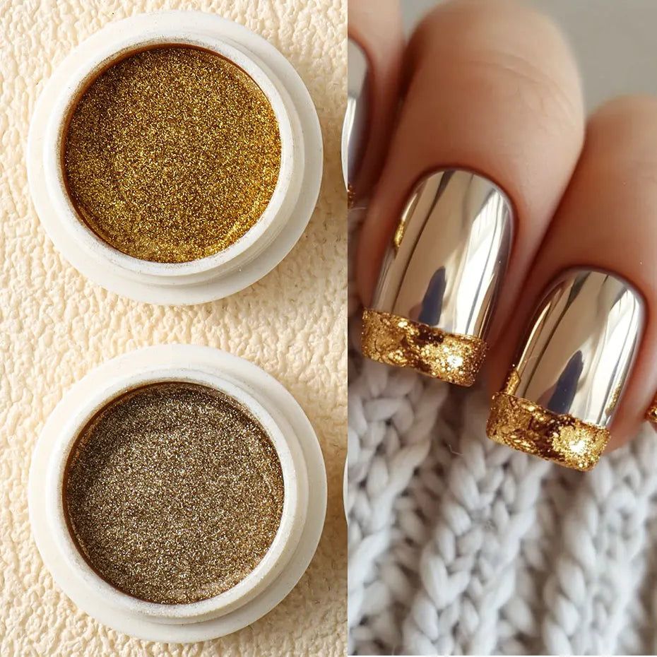 Lot 6pcs Poudre Paillettes Miroir Ongles Or Métallique Rose Gold Argent UV Gel Polish Chrome Pigment Flocons Manucure Décor