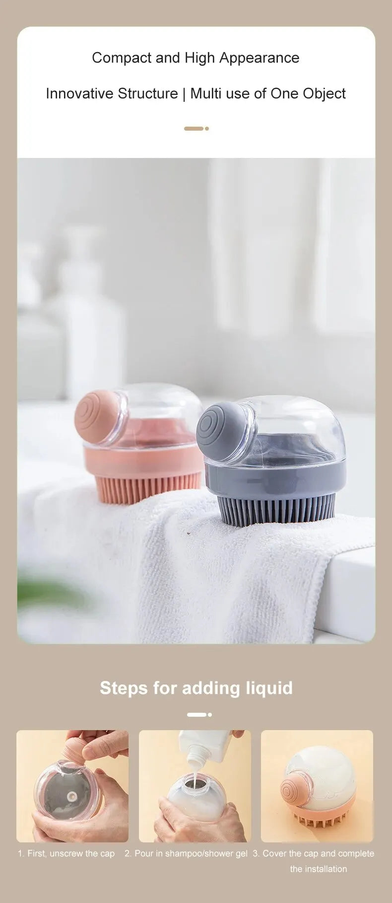 Brosse Shampoing Massage Cuir Chevelu - Distributeur Liquide Multifonction Bain Animaux Corps