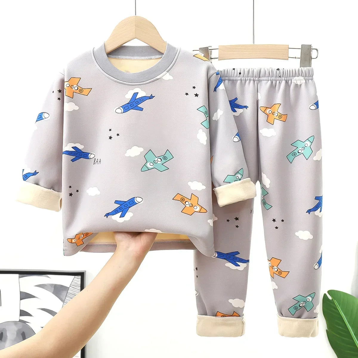 Pyjama Enfant Cartoon Automne Hiver - Ensemble 2 Pièces Épais & Chaud Col Rond
