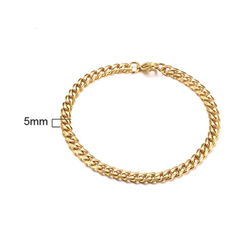 Bracelet Chaîne Acier Inoxydable Cuban Link - Bangle Doré Unisexe Empilable 3mm-9mm Homme Femme