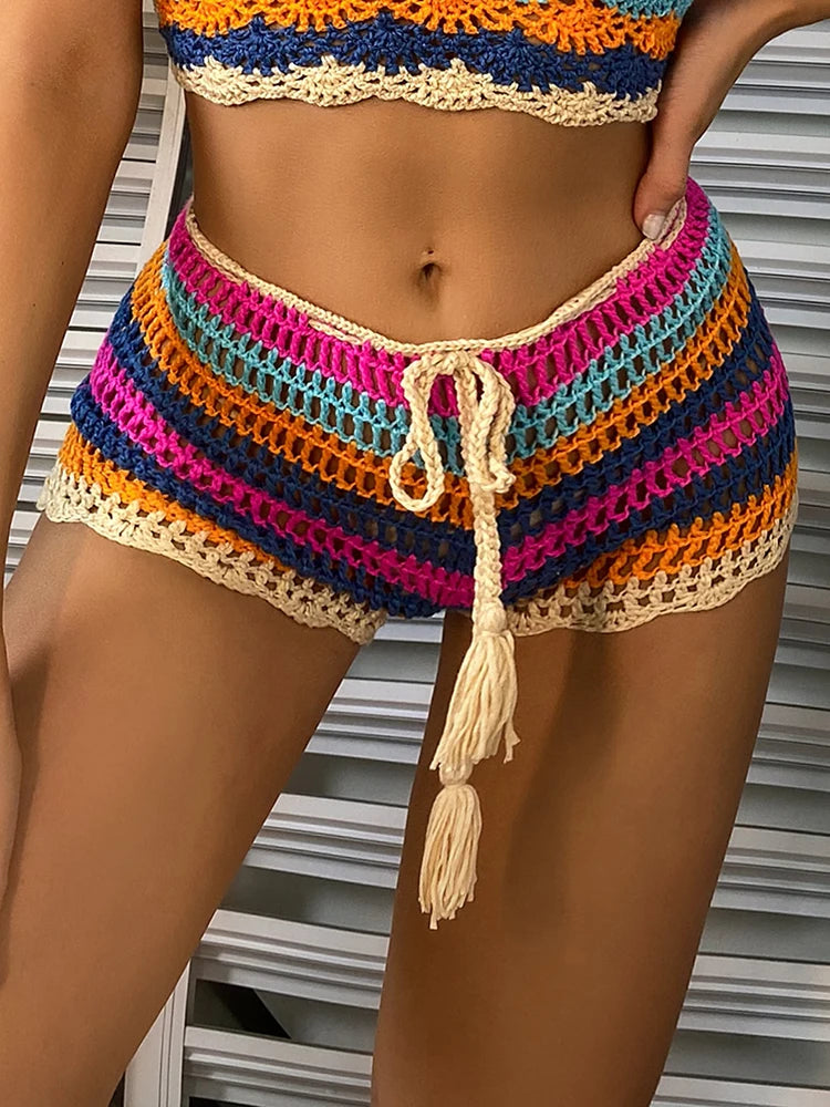Short Plage Crochet Arc-en-Ciel