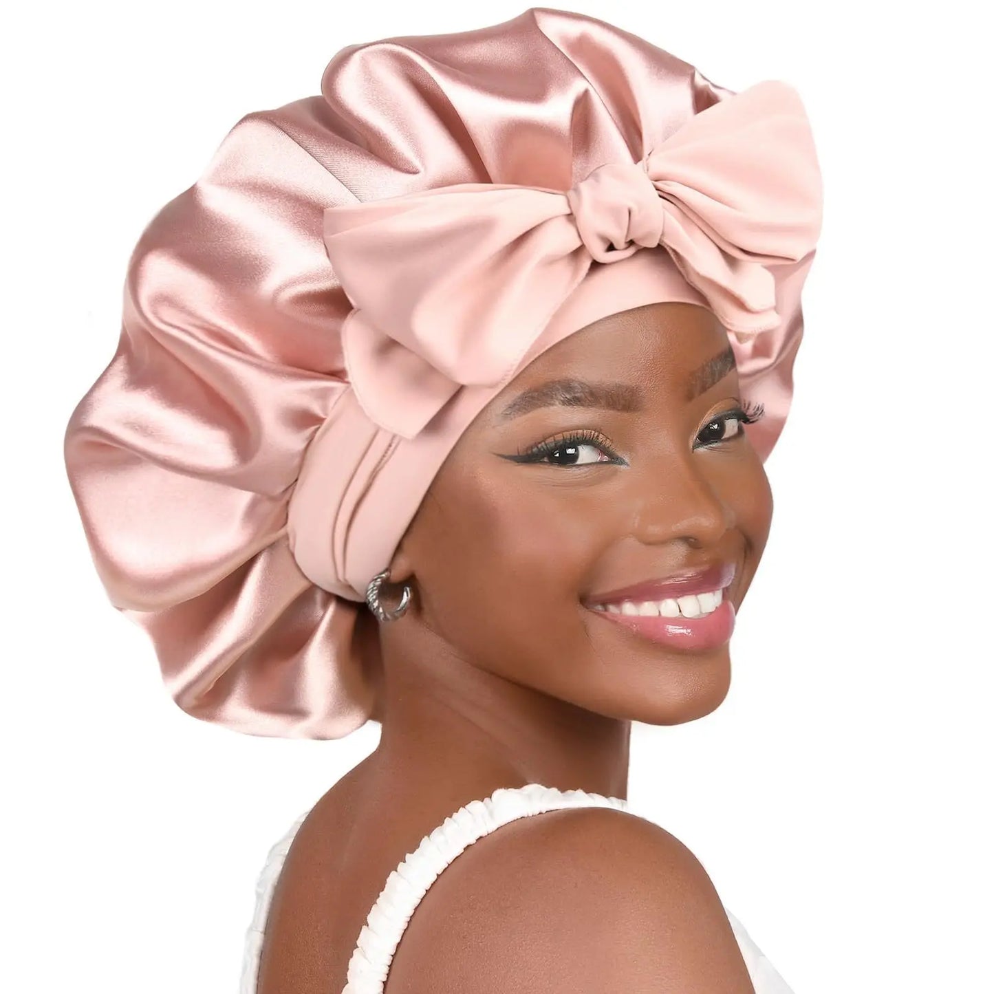 Bonnet Satin Double Couche Femme - Bandeau Large Élastique Soyeux Nuit Protection Cheveux Douche Wrap Bordures