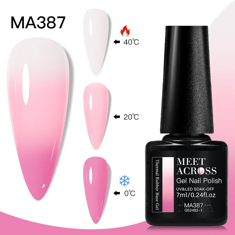 Vernis Gel Base Caoutchouc MEET ACROSS 7ml - Thermochrome Paillettes Gradient UV Manucure Longue Tenue