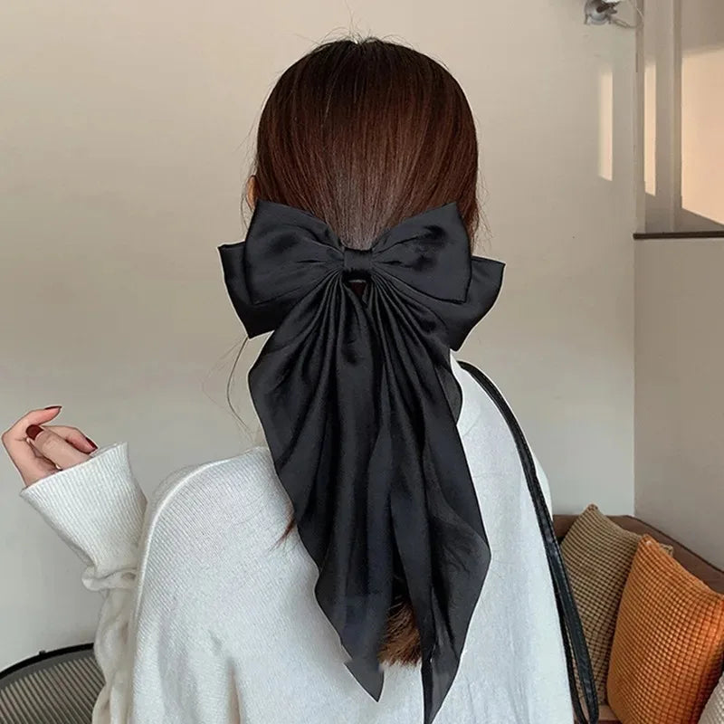 Barrette Cheveux Nœud Satin Coréen Femme Fille - Pince Ressort Grand Nœud Long Ruban Accessoires Mode Élégants